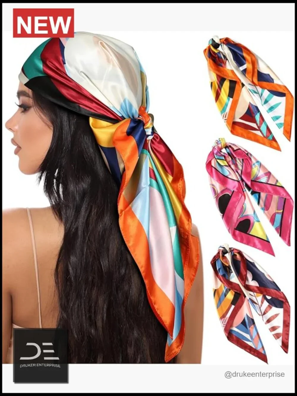 3 Pack Large Square Satin Head Scarf - Silk Feel Bandana Hair Wrap